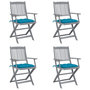 Voir la diapositive 1 : VIDAXL Chaises pliables d'exterieur lot de 4 et coussins Bois d'acacia