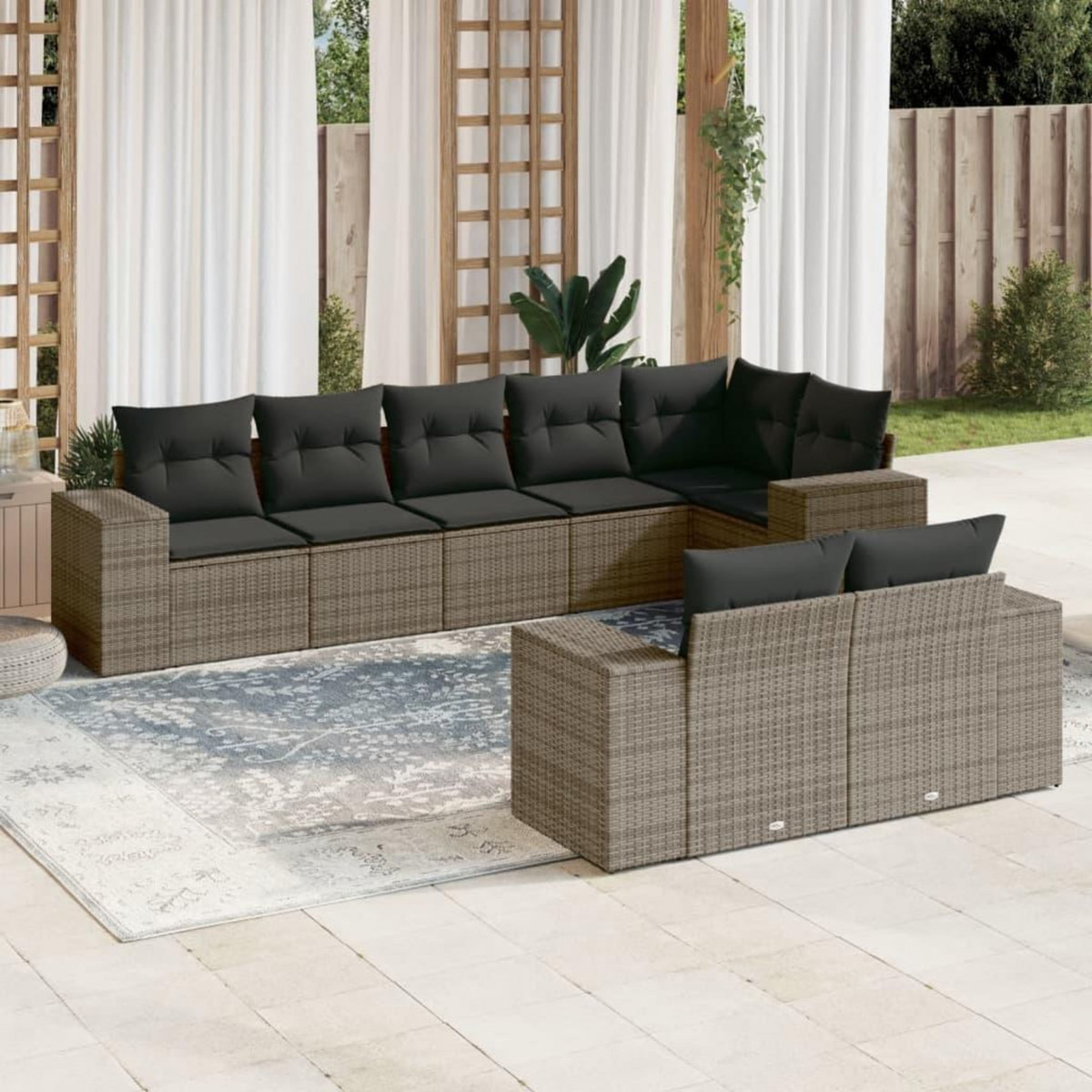 VIDAXL Salon de jardin 8 pcs avec coussins gris resine tressee