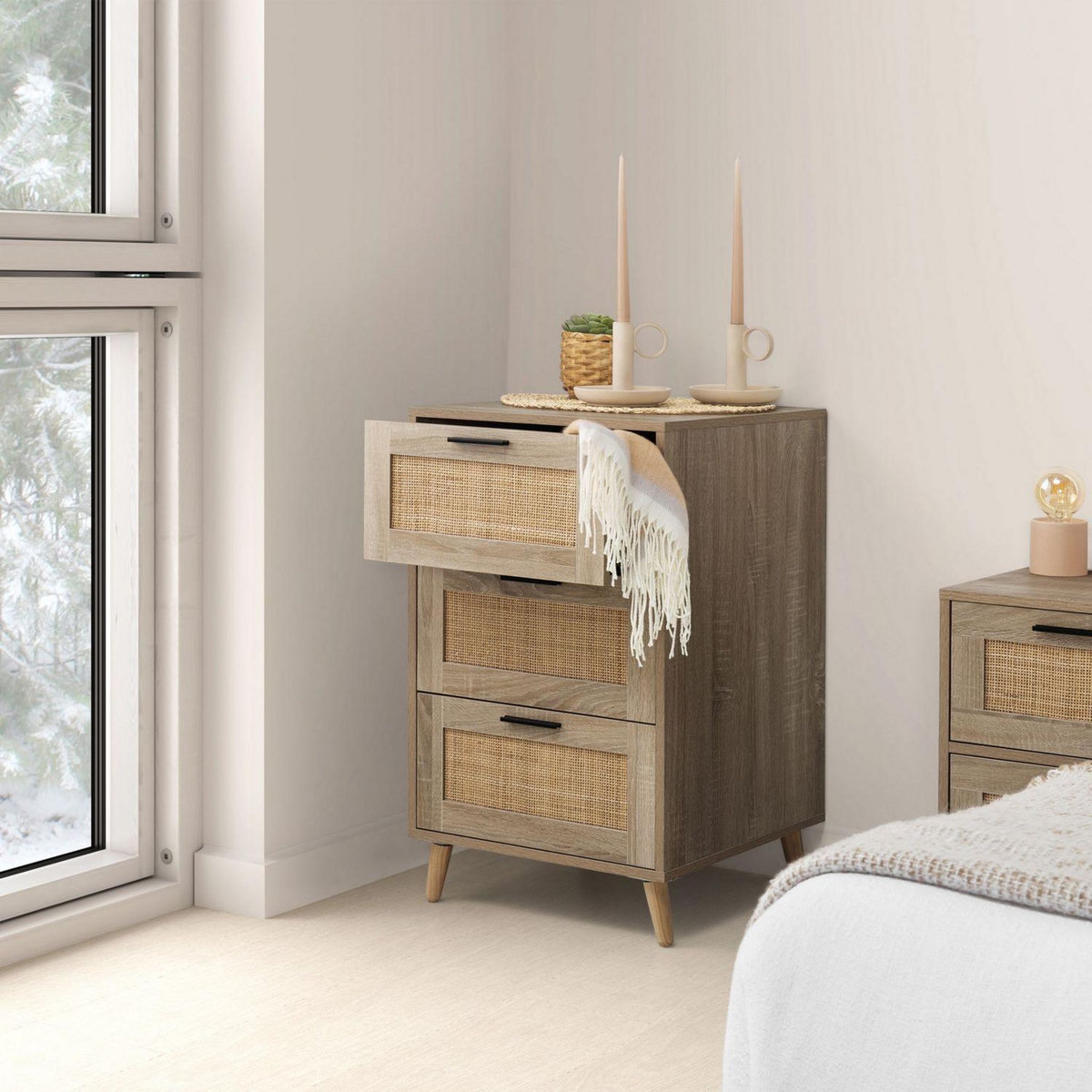 VS VENTA-STOCK Chiffonnier nuit Dalia 4 tiroirs couleur chêne, 80 cm longueur