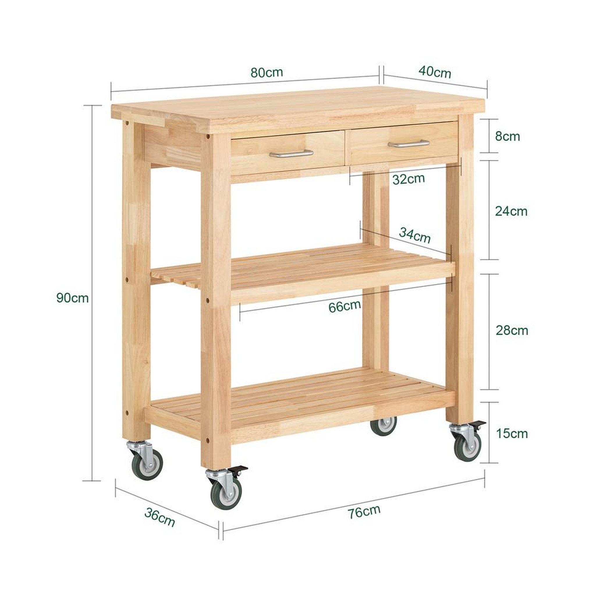 Voir la diapositive 3 : SOBUY Îlot de cuisine mobile avec tiroirs, couleur bois, 80x40x90 cm, fkw24-ii-n