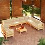 Voir la diapositive 1 : VIDAXL Salon de jardin 11 pcs avec coussins creme Bois de pin solide