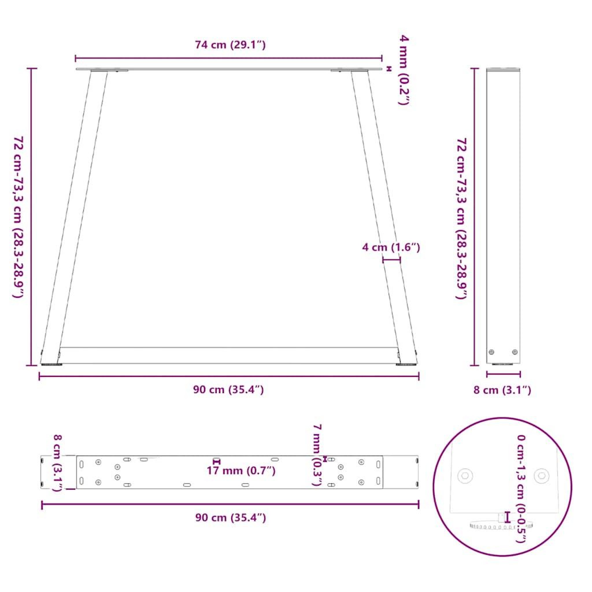 Voir la diapositive 6 : VIDAXL Pieds de table a manger forme de V 3 pcs 90x(72-73,3) cm acier