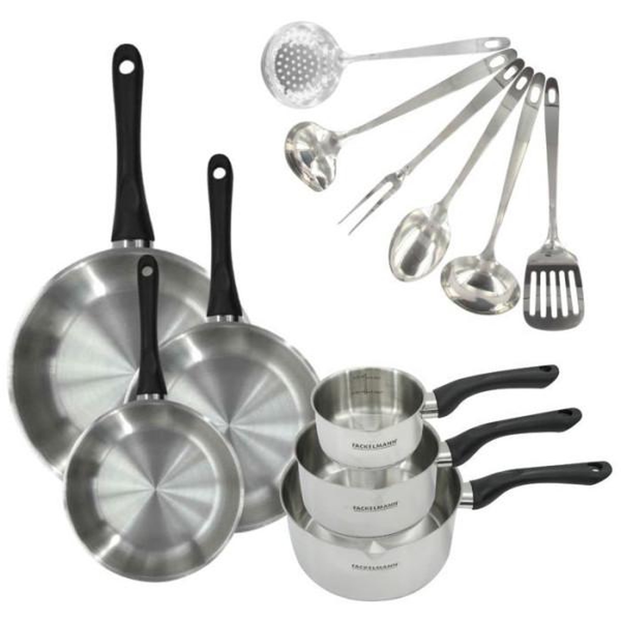 Fackelmann Batterie de cuisine - Tous feux dont induction - FACKELMANN - Geneva - Inox - 3 poeles, 3 casseroles et 6 ustensiles