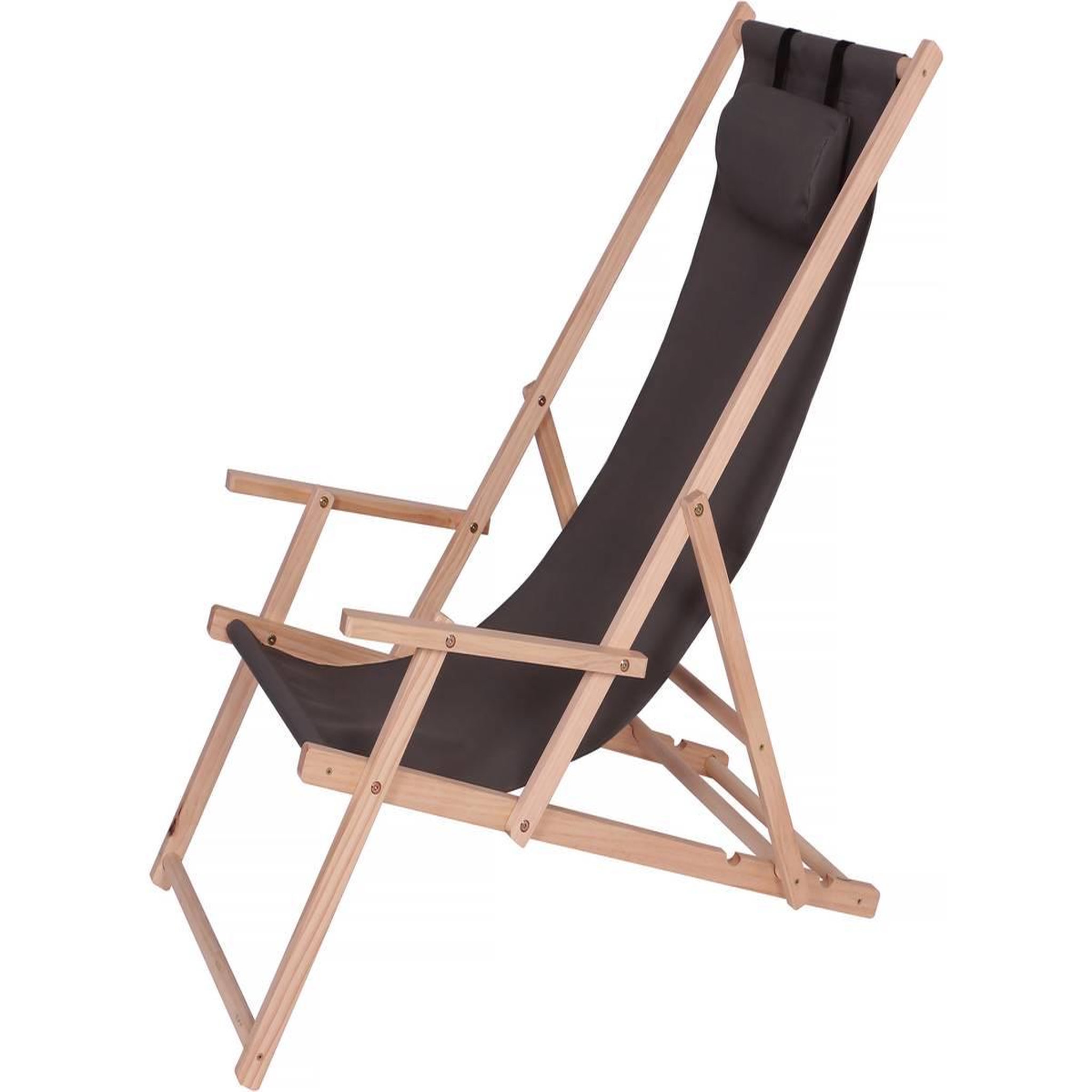 Voir la diapositive 3 : Habitat et Jardin Lot de 2 transat en bois  Chilienne  avec accoudoir - 107 x 56.5 x 81 cm - Gris Foncé