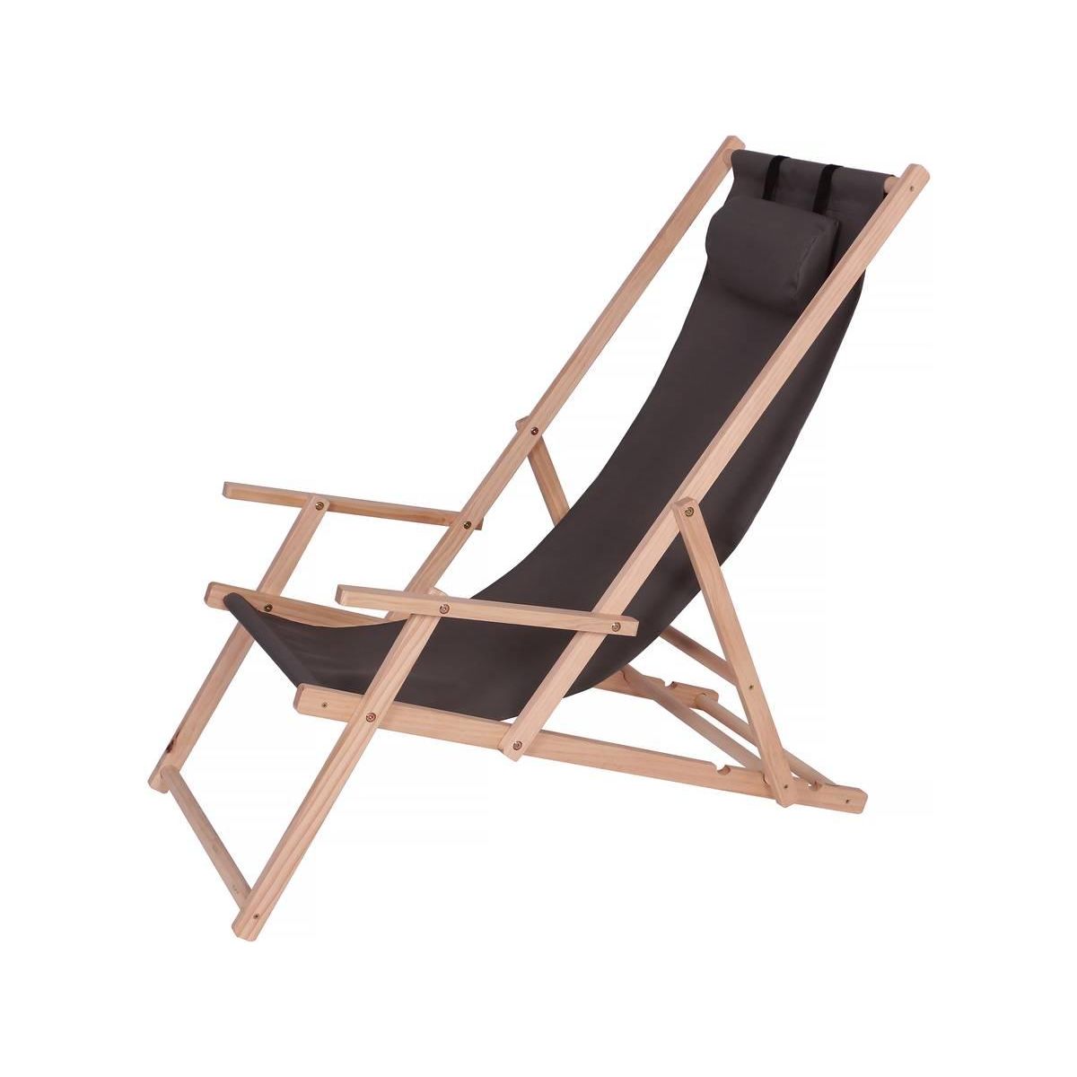 Habitat et Jardin Lot de 2 transat en bois  Chilienne  avec accoudoir - 107 x 56.5 x 81 cm - Gris Foncé