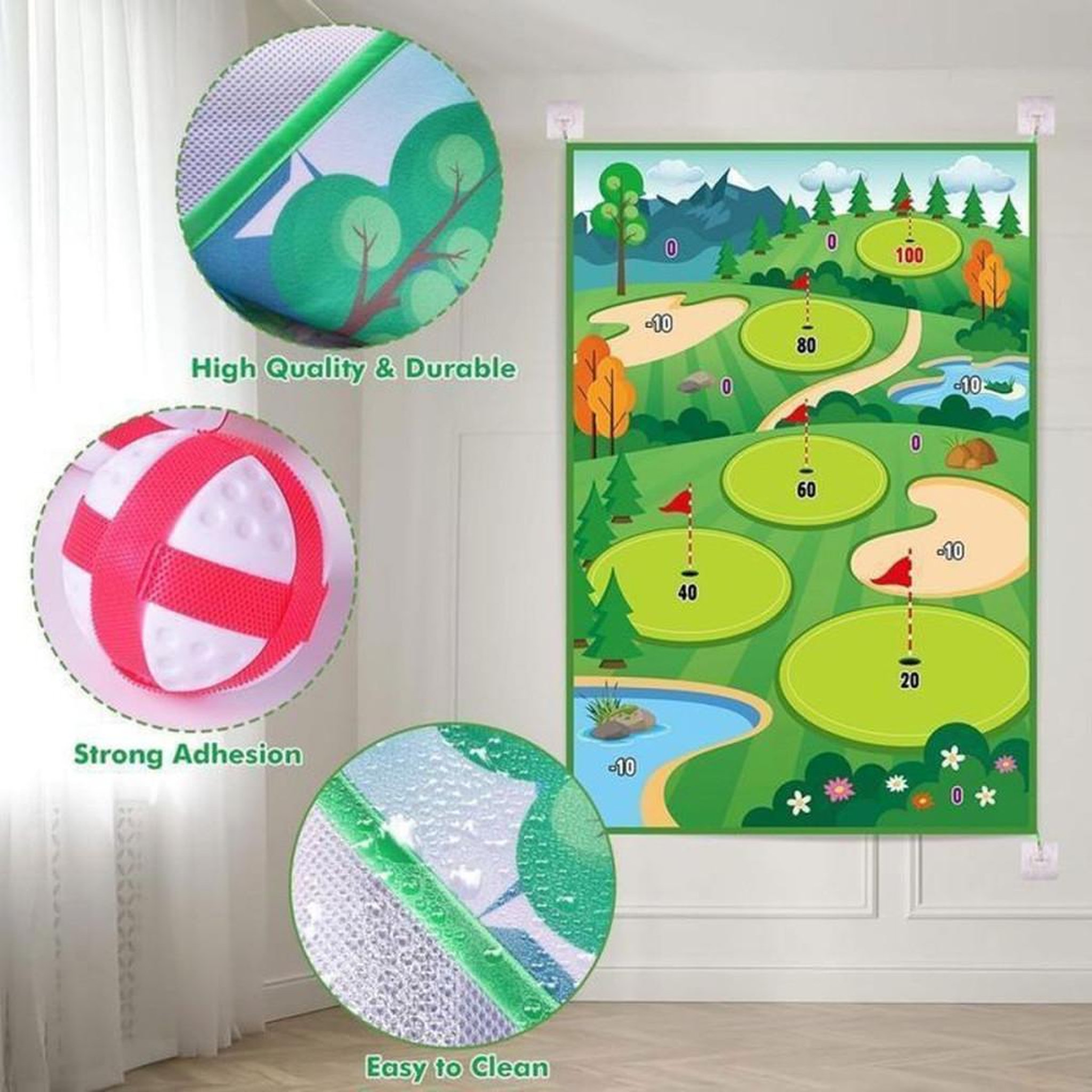Voir la diapositive 5 : Jeu de pratique golf chipping avec tapis 6x4 ft, 20 balles adhésives et tableau de score