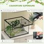 Voir la diapositive 5 : PAWHUT Terrarium verre transparent - couvercle treillis métallique coulissant verrouillable, trappe, distributeur eau, thermomètre - noir