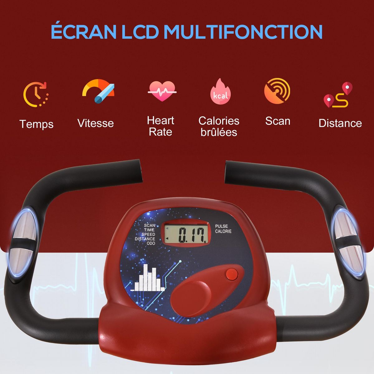 HOMCOM Vélo d'appartement pliable 8 niveaux de résistance magnétique selle réglable dossier écran LCD multifonction capteur fréquence cardiaque