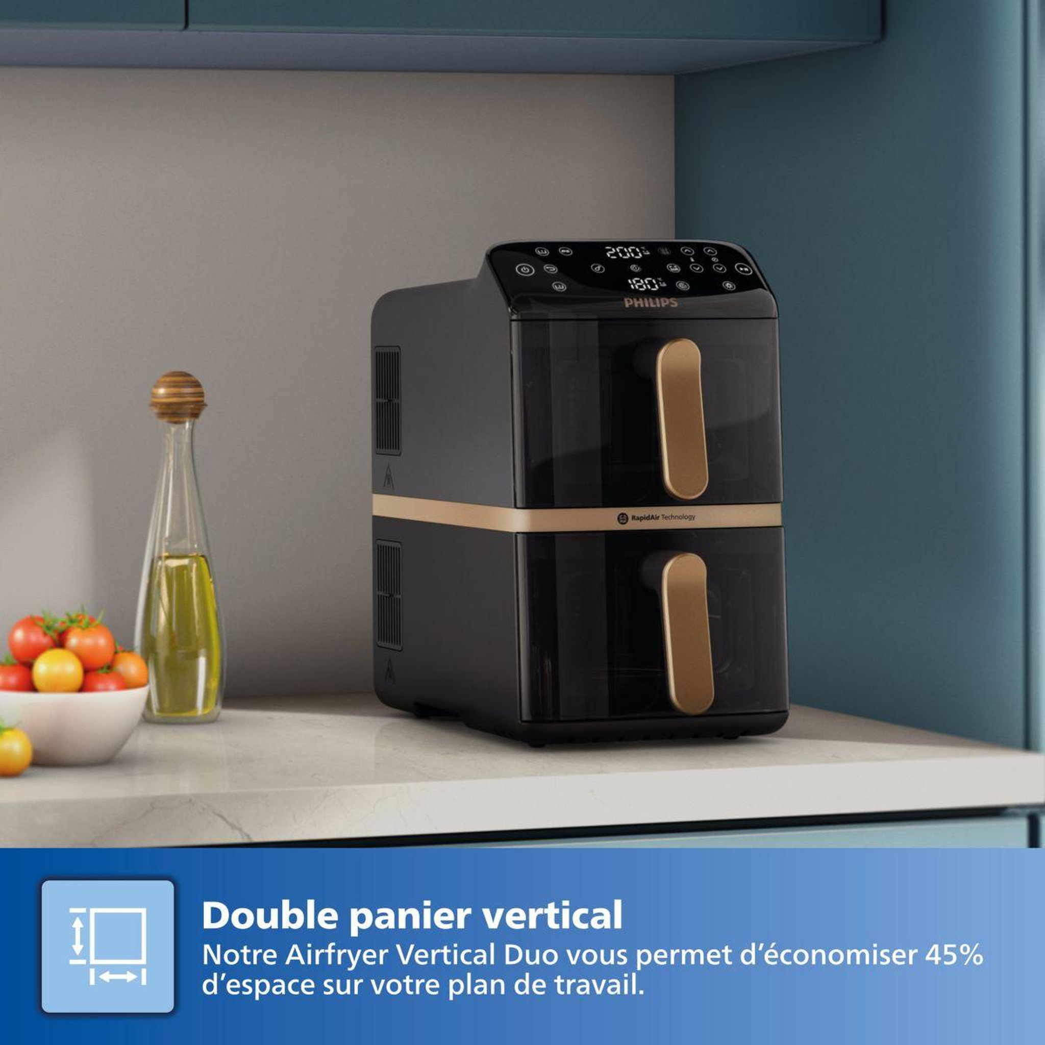 Voir la diapositive 3 : Philips Friteuse sans huile na462/70 friteuse sans huile vertical duo noir/cuivre, série 4000 10l (5+5l)
