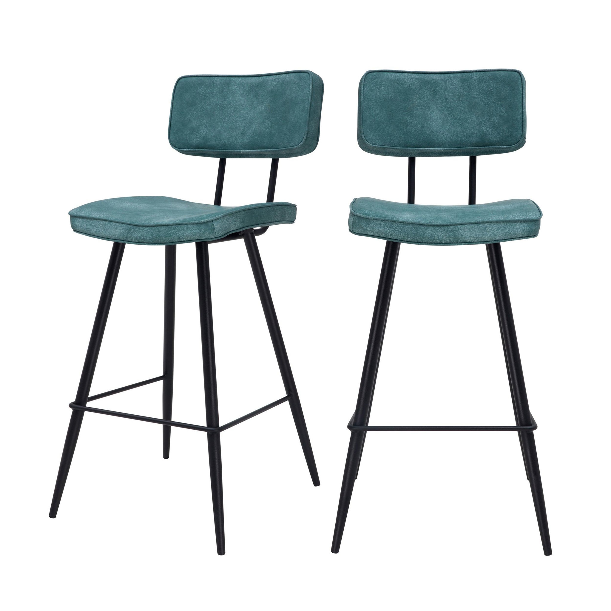 MAISON PAVANE Lot de 2 chaises pour îlot central 66 cm en cuir synthétique bleu-texas