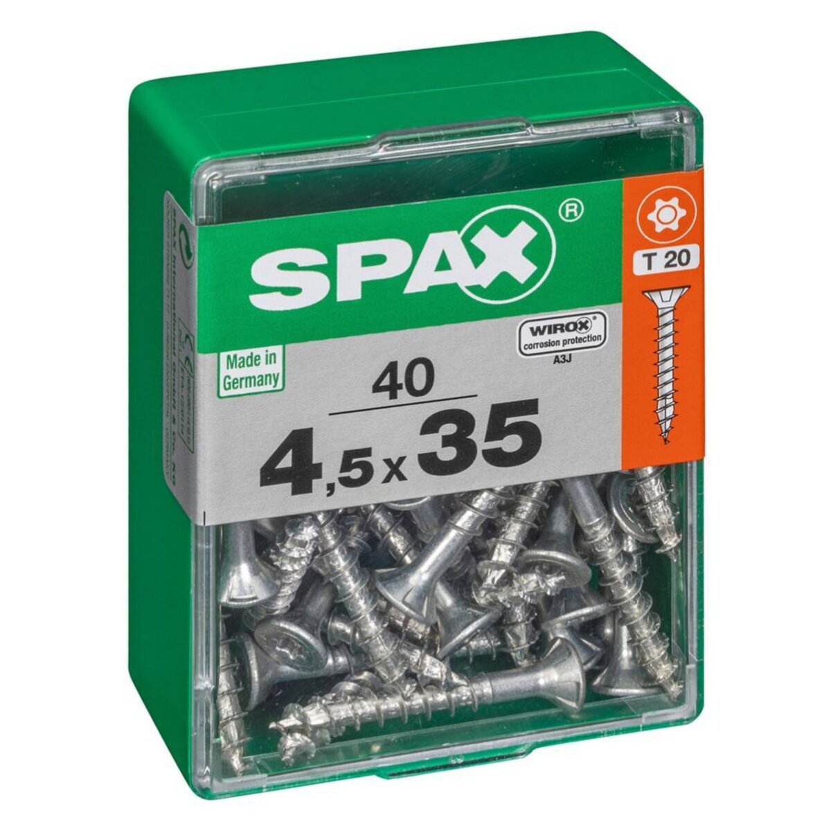 CENTRALE BRICO Lot de 40 vis acier tête autofraisée plate SPAX, Diam.4.5 mm x L.35 mm