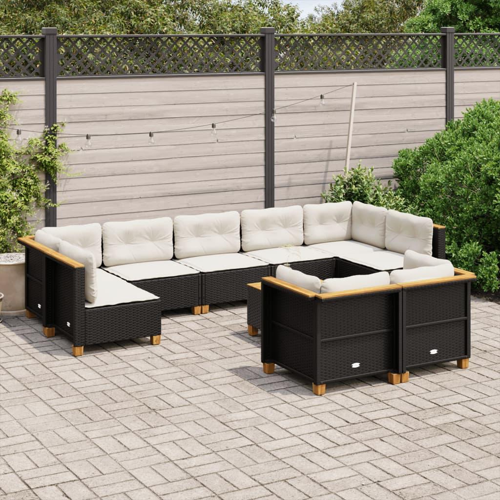 VIDAXL Salon de jardin 10 pcs avec coussins noir resine tressee