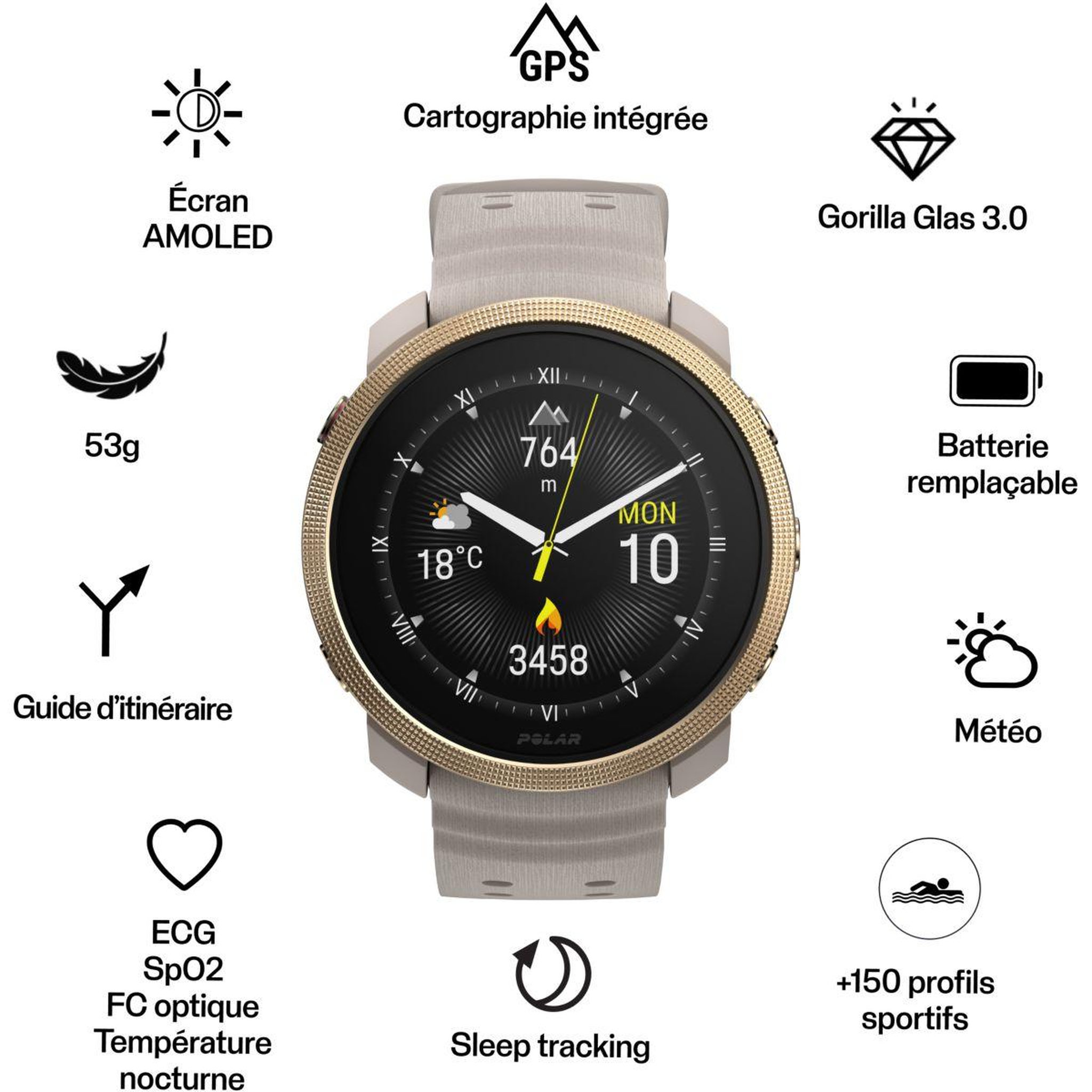Voir la diapositive 3 : POLAR Montre sport vantage m3 biege or s-l