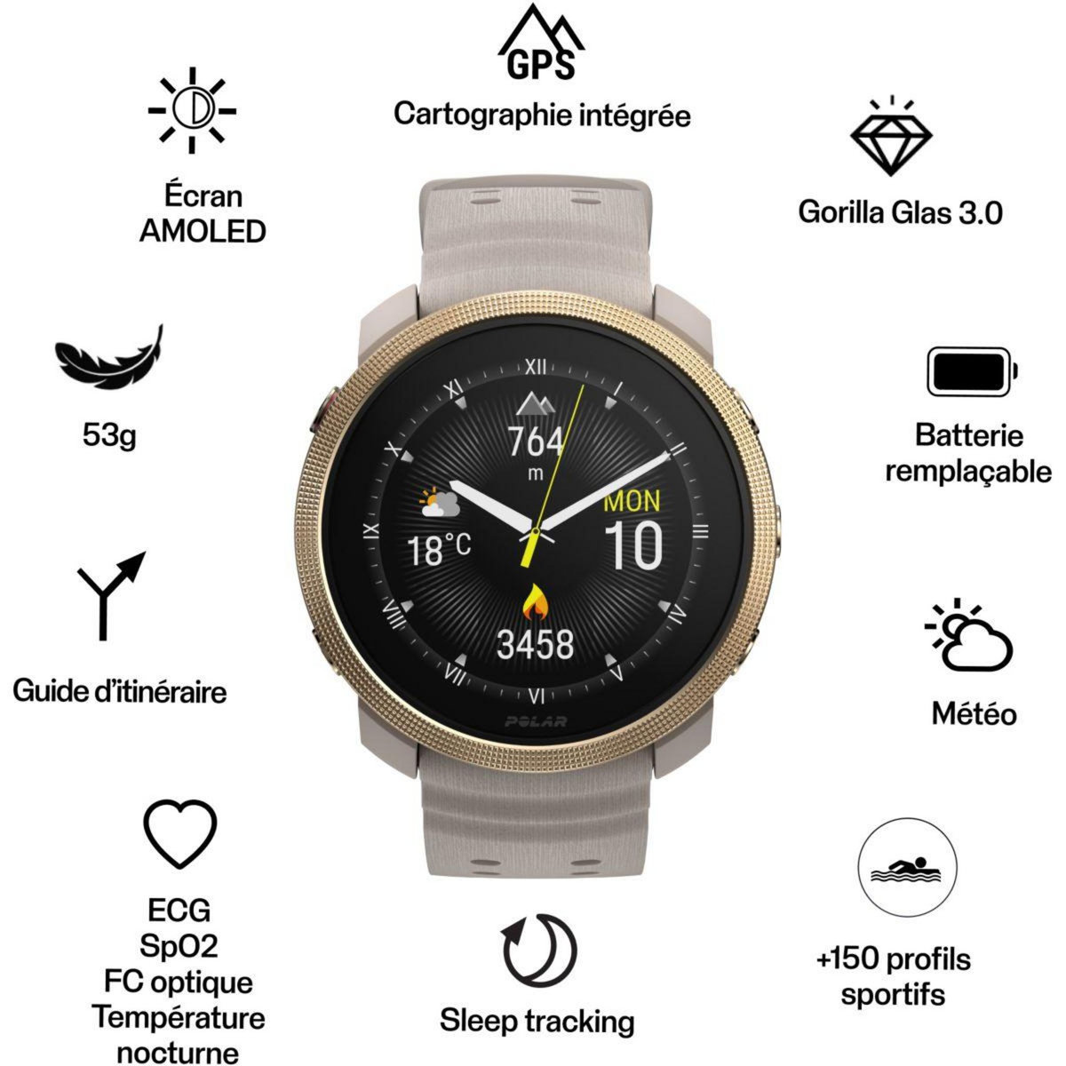 POLAR Montre sport Vantage M3 Biege Or S-L