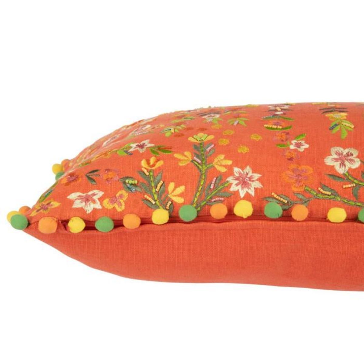 Paris Prix Coussin Déco à Pompons  Fleurs  35x65cm Orange