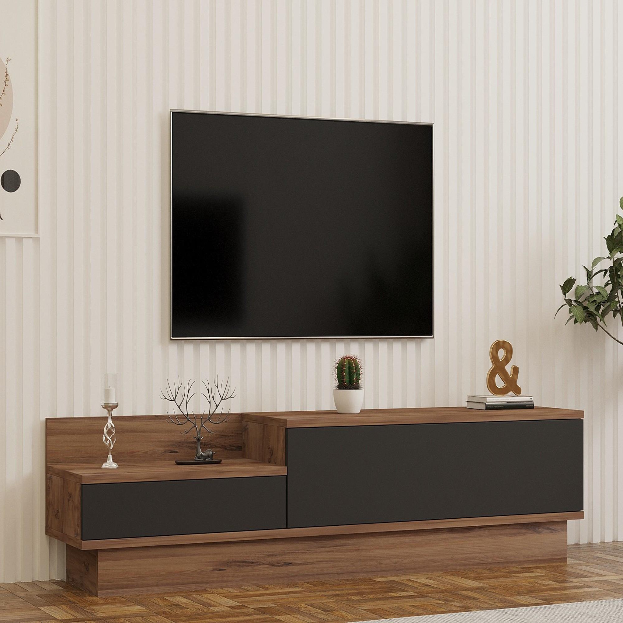 Voir la diapositive 2 : Habitat et Jardin Meuble tv en bois  asir  - 160 x 35 x 35 cm - marron