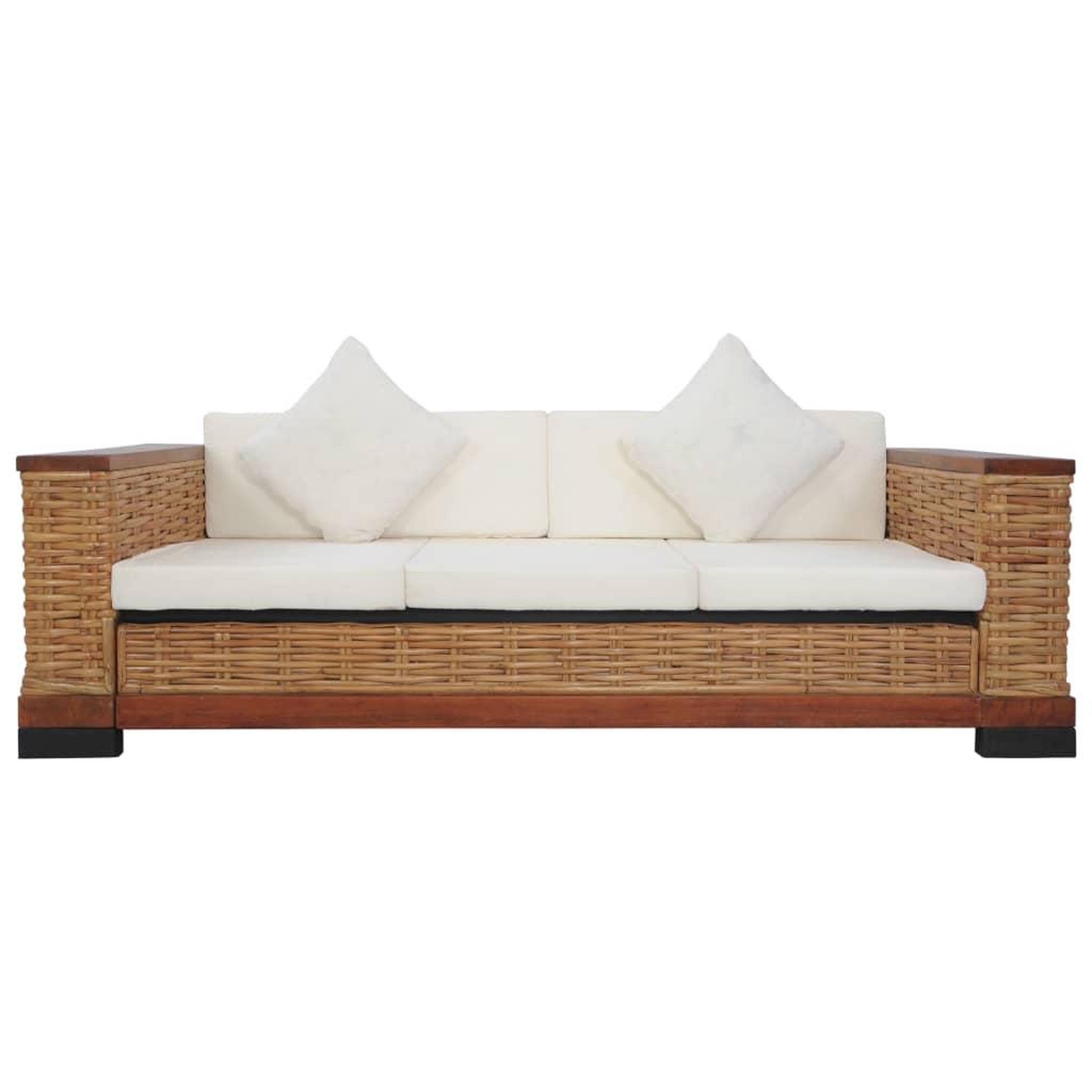 Voir la diapositive 2 : VIDAXL Canape a 3 places avec coussins Marron Rotin naturel