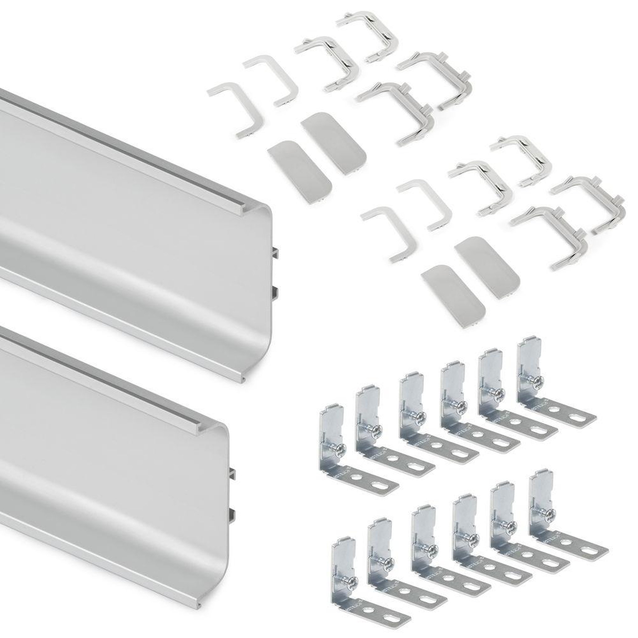 Emuca 8160162 Kit de 2 profils centraux Gola pour meubles de cuisine, longueur 2,35mm, avec accessoires, Aluminium, Anodisé mat