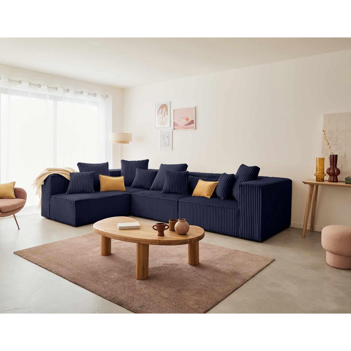 LISA DESIGN Colombine - canapé modulable d'angle gauche - 5 places - en velours côtelé grosses côtes