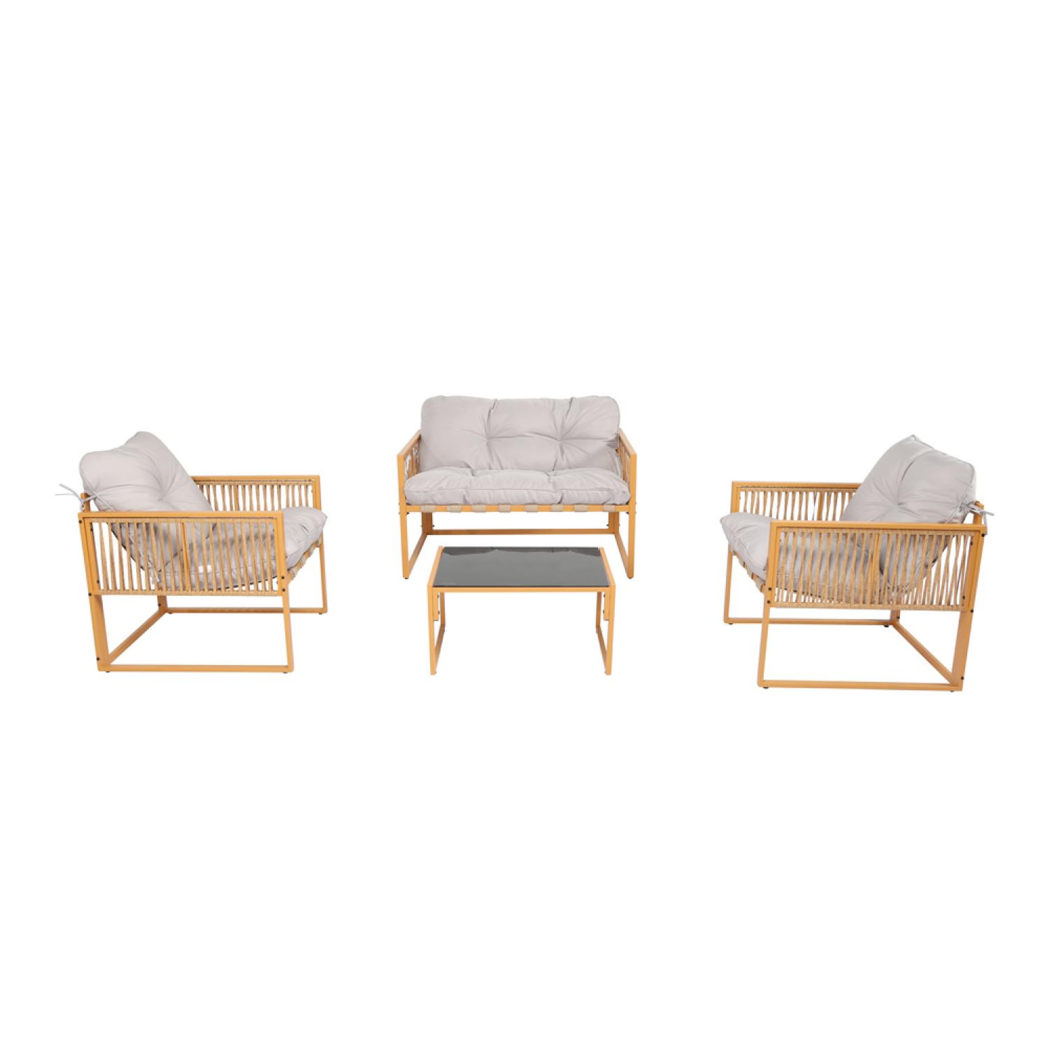 CONCEPT USINE Salon de jardin 4 places effet rotin coussins gris clair turini