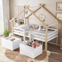 Voir la diapositive 5 : MERAX Lit cabane enfant 90x200cm bois et mdf coloris blanc+naturel