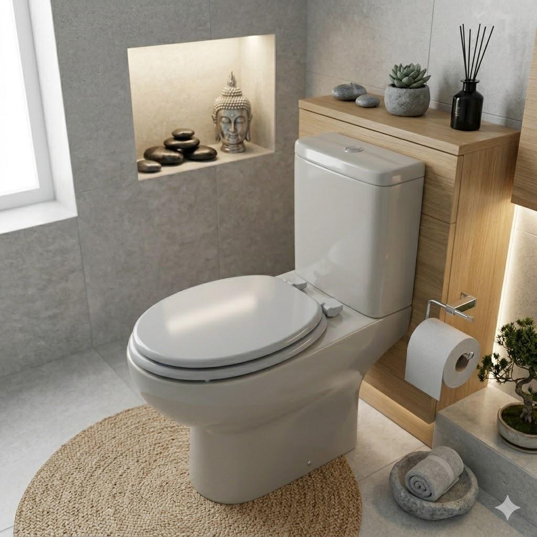 Voir la diapositive 2 : Eden Abattant wc gris mdf – charnières plastiques – 47 x 37 cm