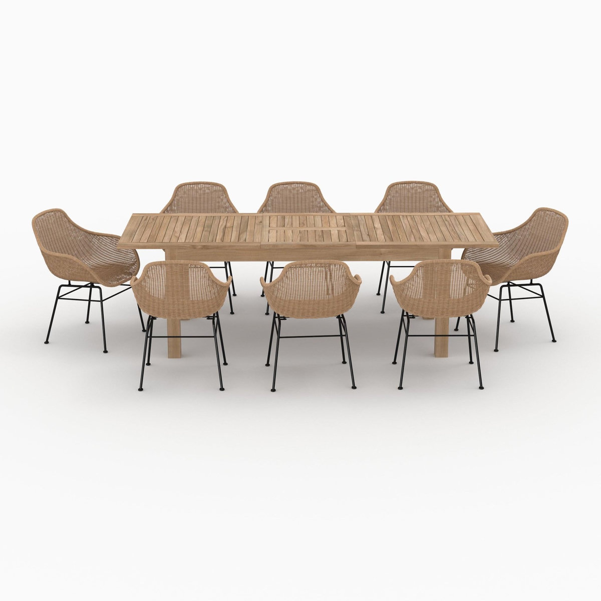 Rendez vous déco Table et chaises de jardin 8 personnes en bois, résine tressée-Carmela