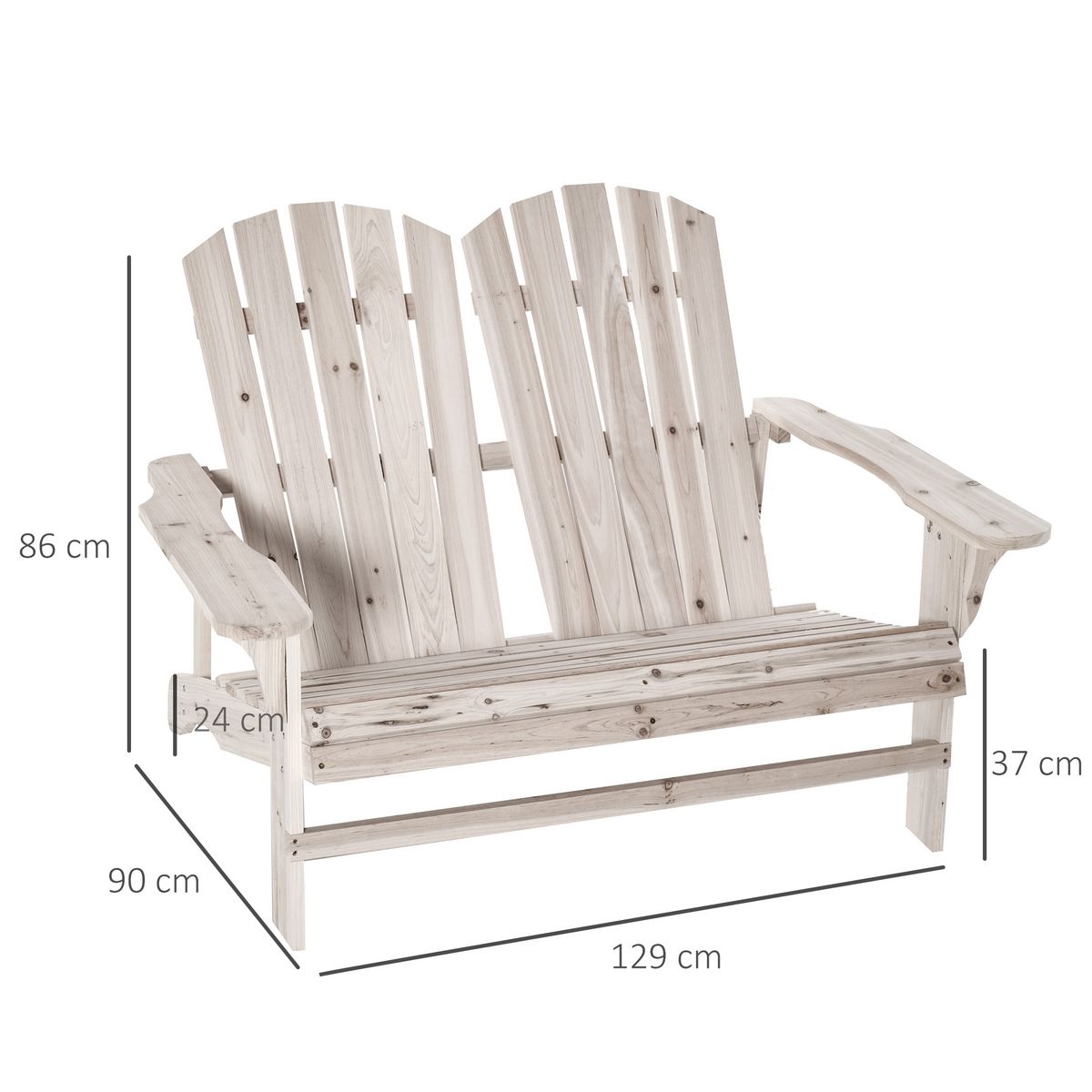 OUTSUNNY Banc de jardin 2 places design Adirondack assise dossier à lattes larges accoudoirs bois naturel pin lasuré