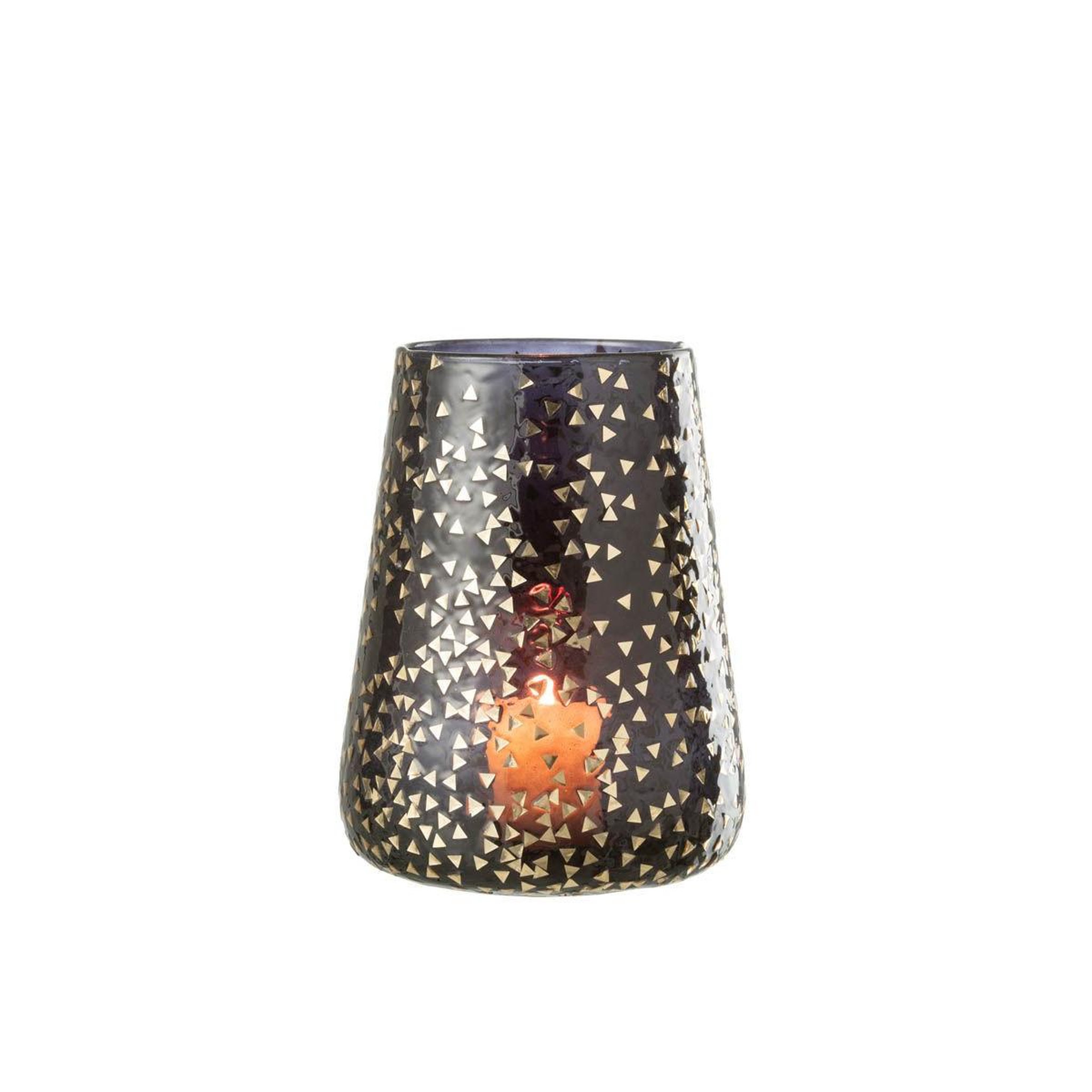 Voir la diapositive 2 : J-LINE Photophore en Verre  Triangle  23cm Noir & Or