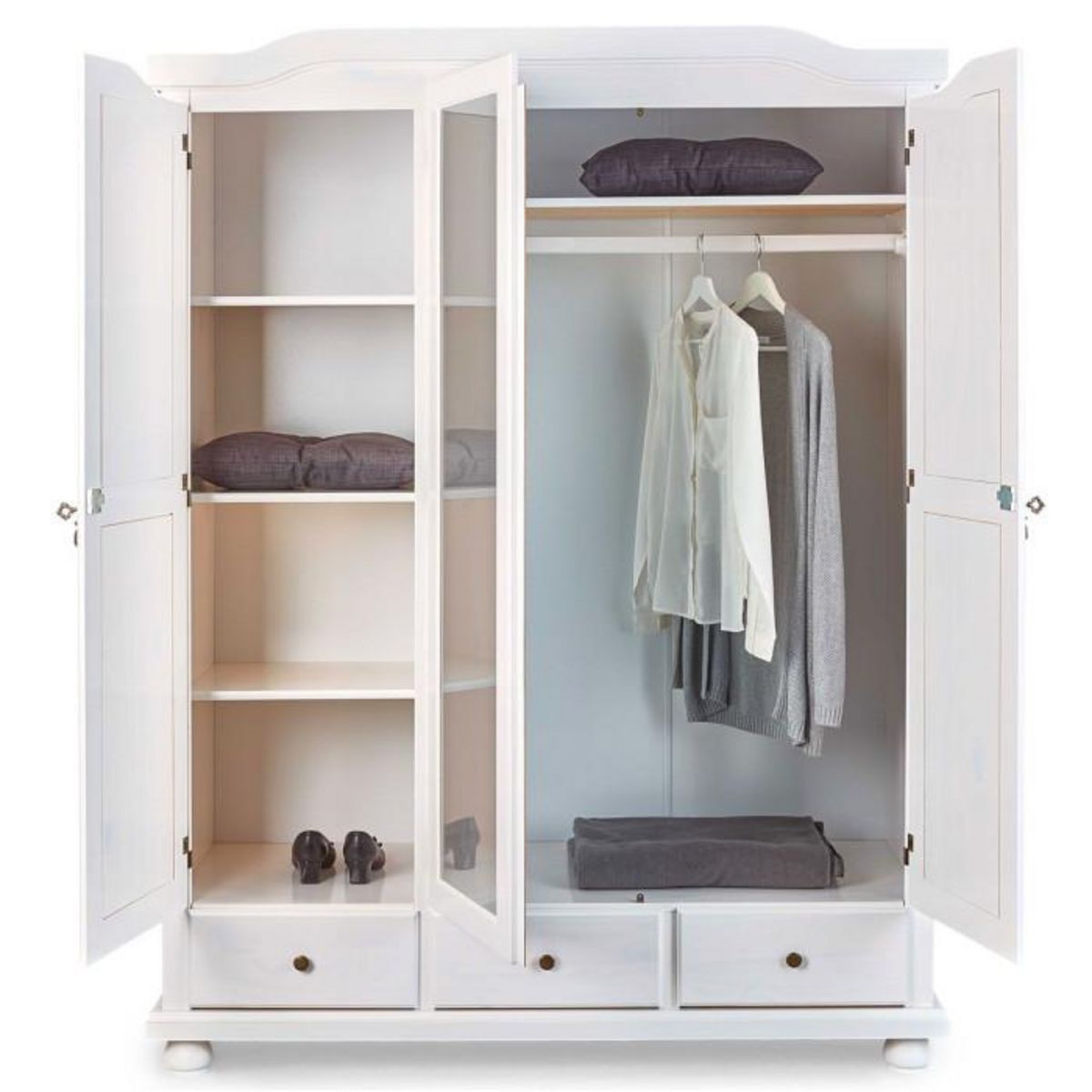 Paris Prix Armoire 3 Portes & 3 Tiroirs Bois  Izi  198cm Blanc