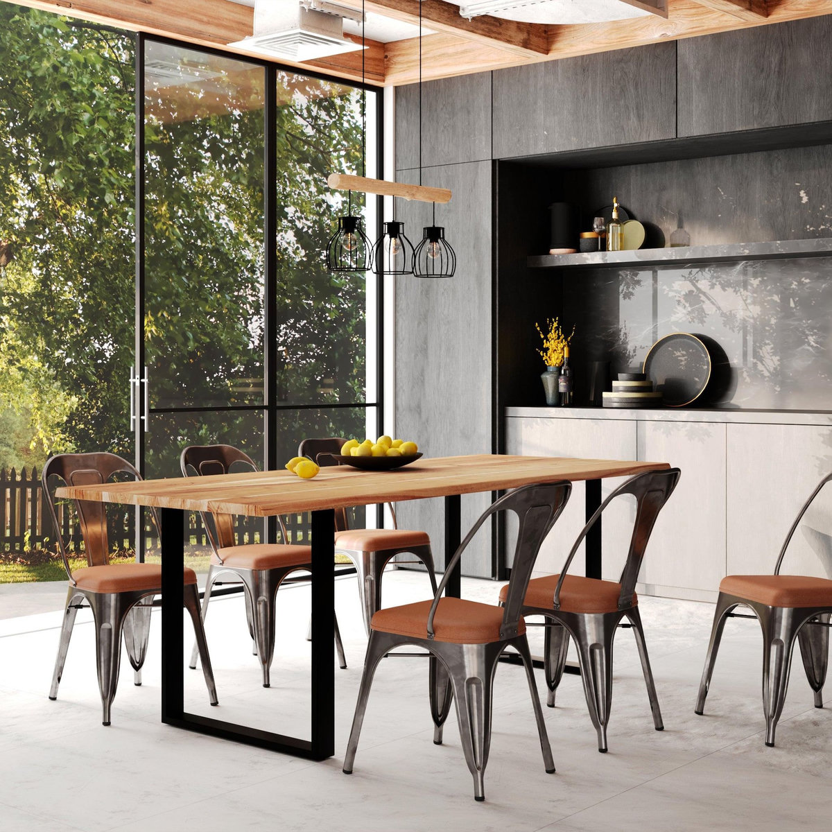 Rendez vous déco Lot de 2 chaises en métal gris et cuir synthétique marron-Charly