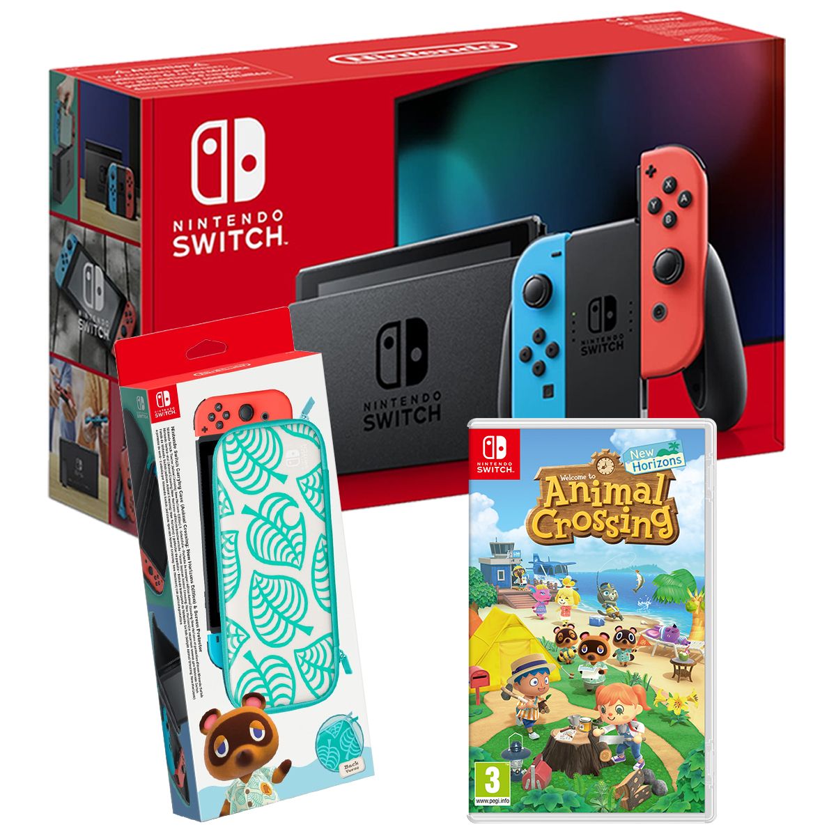 NINTENDO EXCLU WEB Console Nintendo Switch Joy-Con Bleu et Rouge + Animal Crossing + Pochette Animal Crossing Nintendo Switch