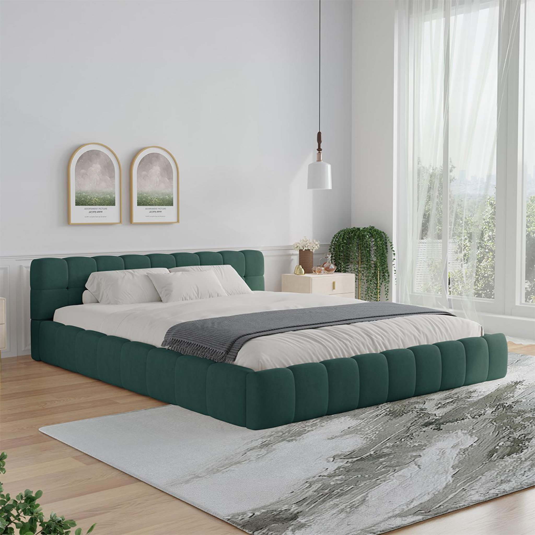 Voir la diapositive 2 : CONCEPT USINE Lit nuage 140x190cm en velours vert kansas