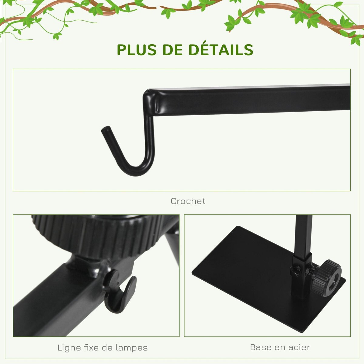 PAWHUT Support de lampe chauffante pour reptile - hauteur largeur réglables - acier noir