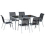 Voir la diapositive 1 : OUTSUNNY Ensemble de jardin 6 pers. 6 chaises empilables table plateau verre trempé 5 mm métal époxy gris textilène noir