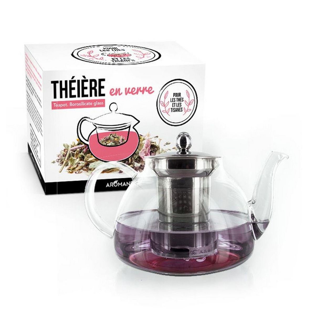 Aromandise Théière en verre avec filtre en inox - 0,8 L