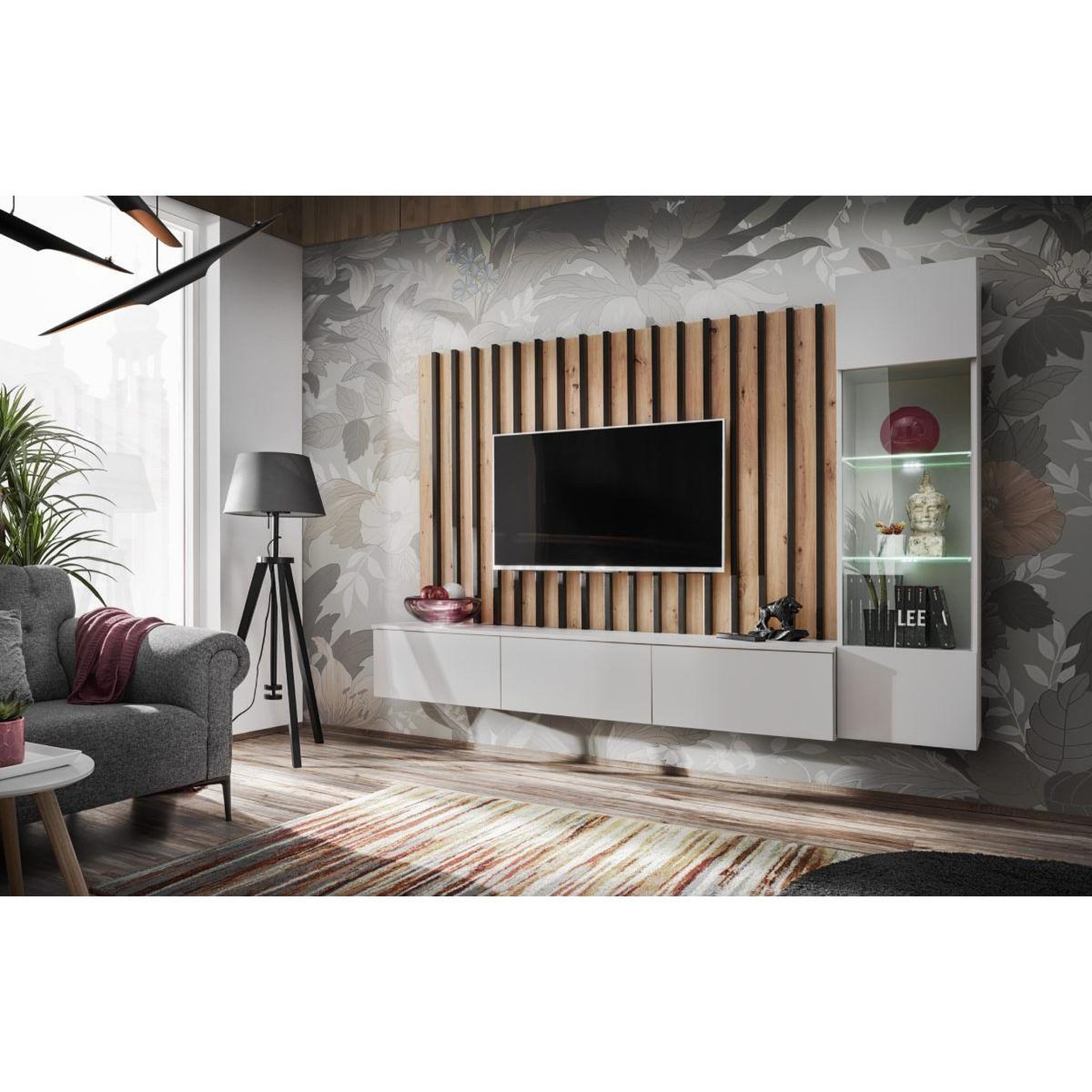Voir la diapositive 2 : Paris Prix Ensemble meuble tv design  verti  220cm gris & naturel