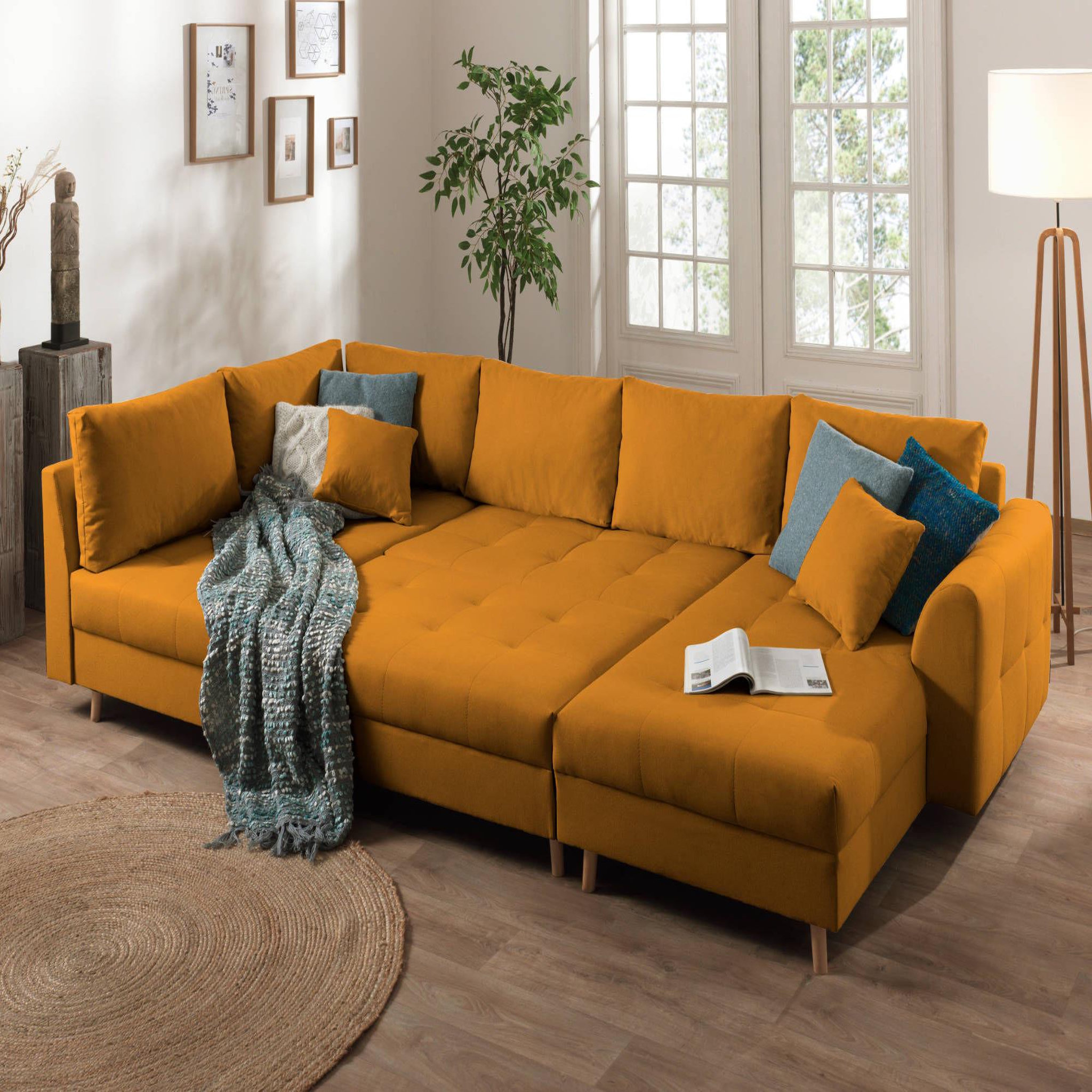 Voir la diapositive 3 : LISA DESIGN Rune - canapé panoramique avec pouf d'appoint - 7 places - style scandinave - gauche