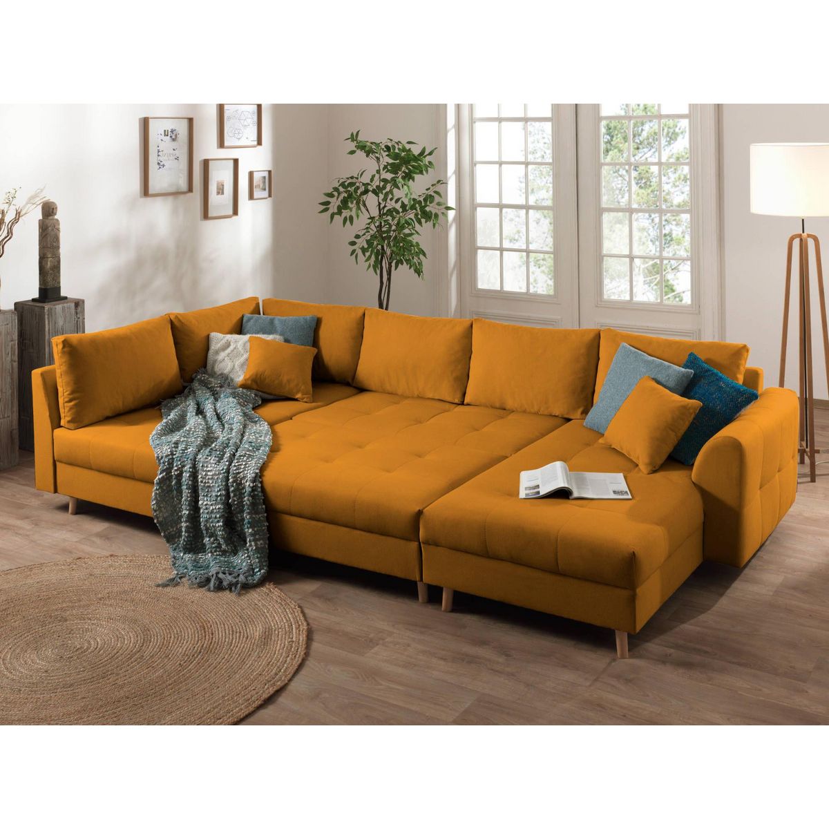 LISA DESIGN Rune - canapé panoramique avec pouf d'appoint - 7 places - style scandinave - gauche