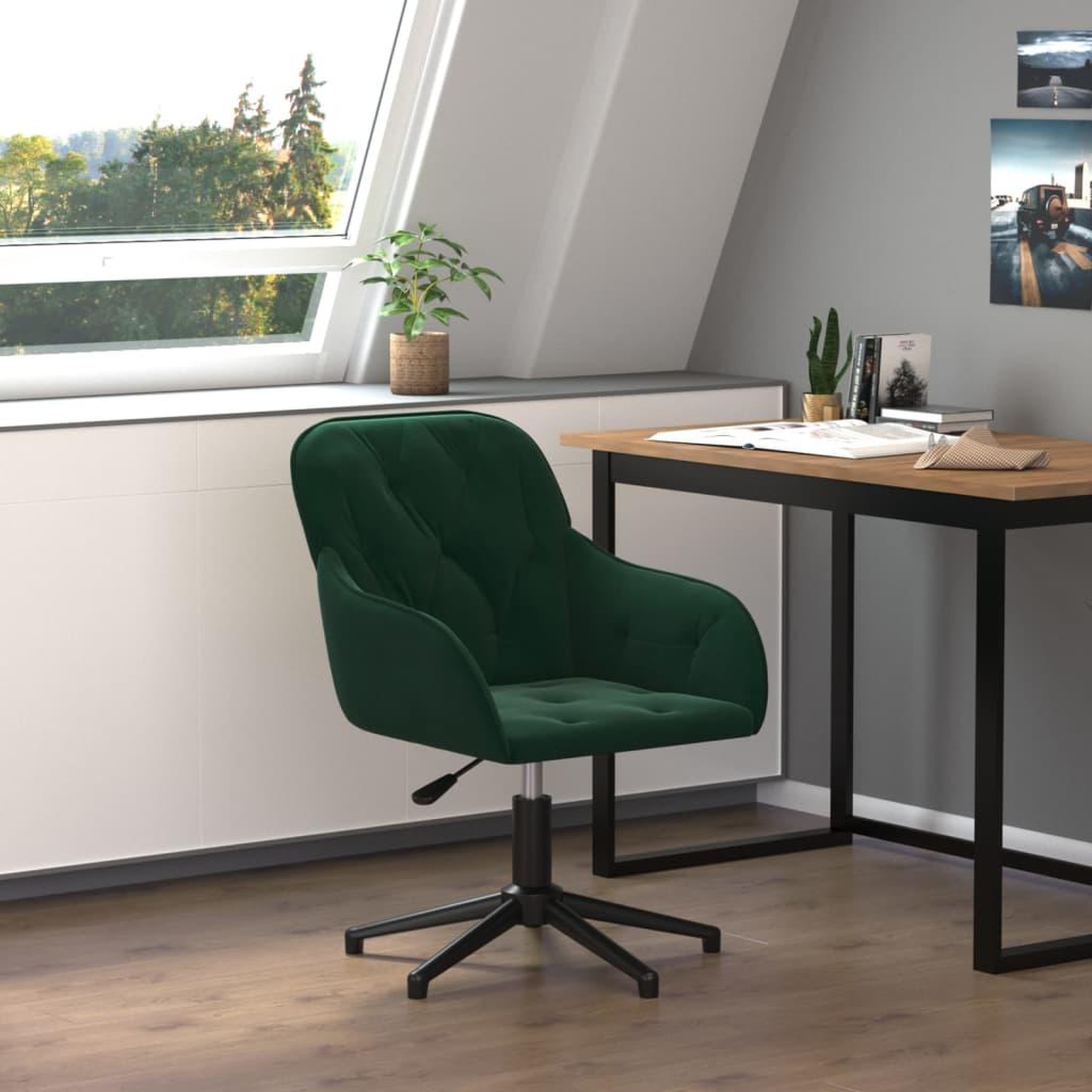 Voir la diapositive 1 : VIDAXL Chaise pivotante de bureau Vert fonce Velours