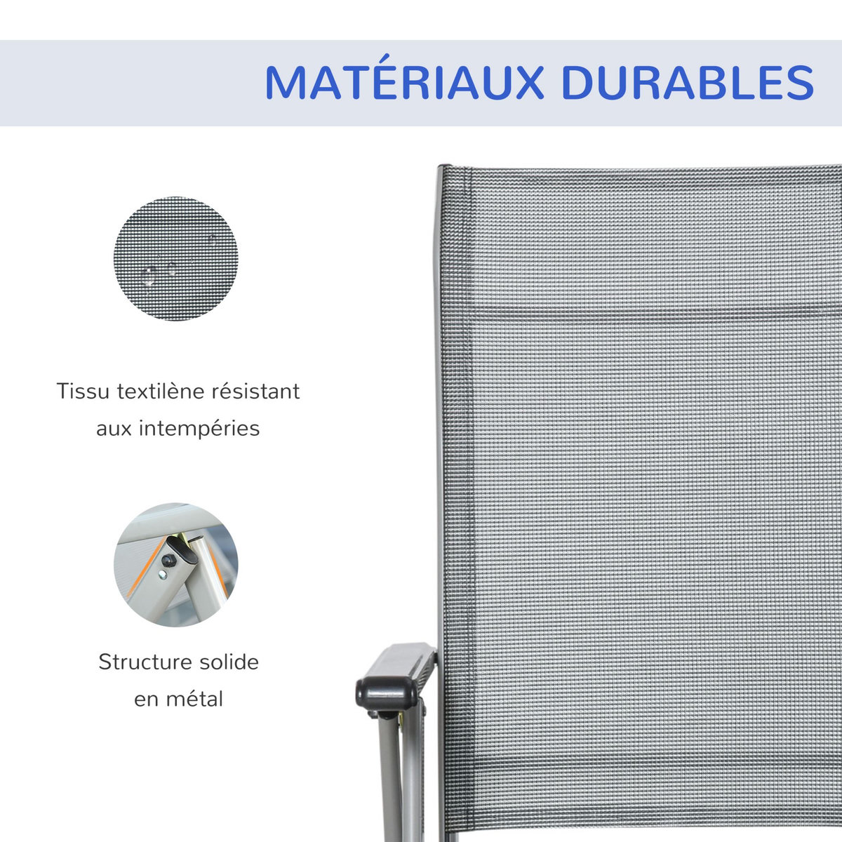 OUTSUNNY Chaise longue pliable dossier & repose-pied réglable multi-positions métal époxy textilène gris