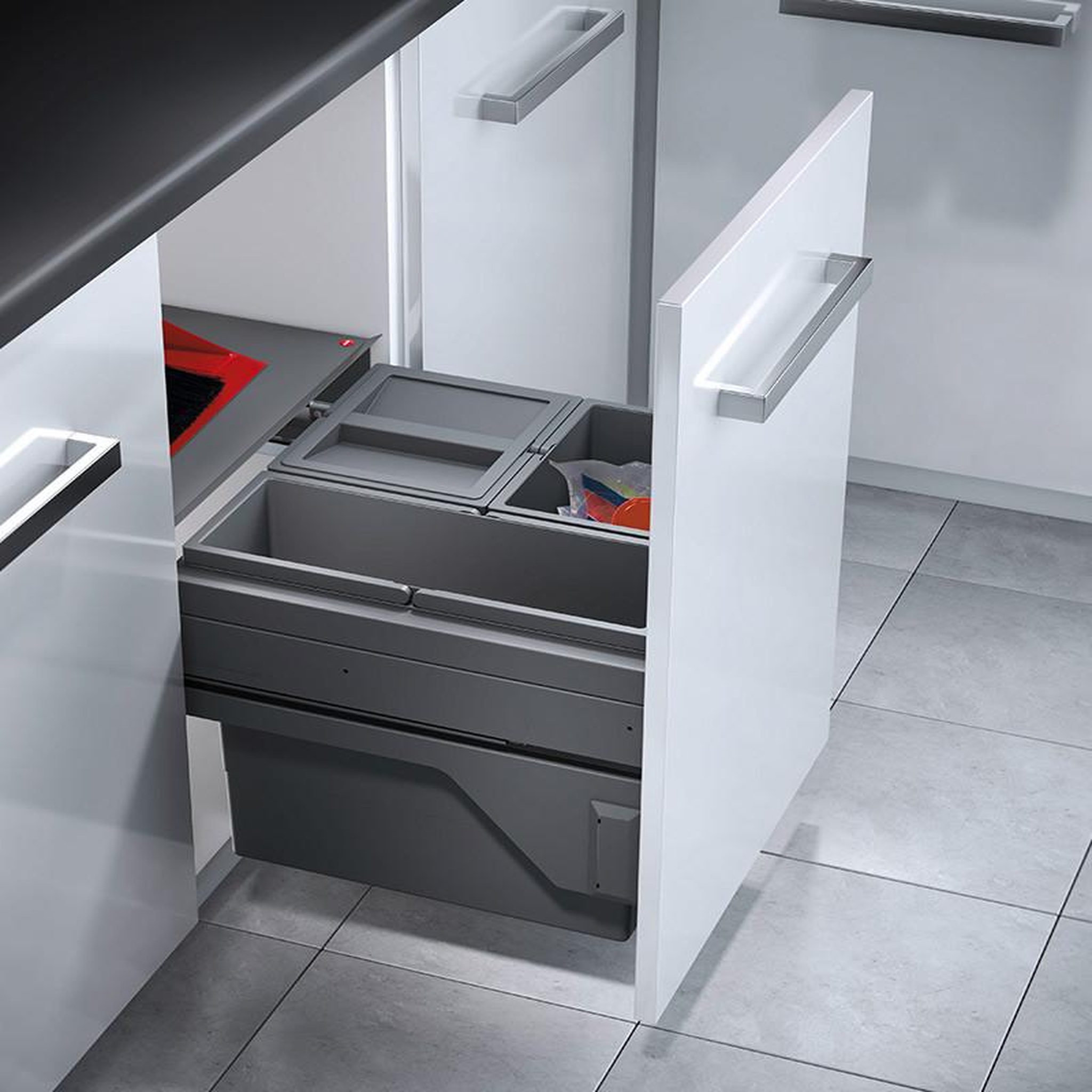 Voir la diapositive 5 : HAILO Poubelle de cuisine tri sélectif 3 bacs encastrable 43l (17+13+13) hailo cargo