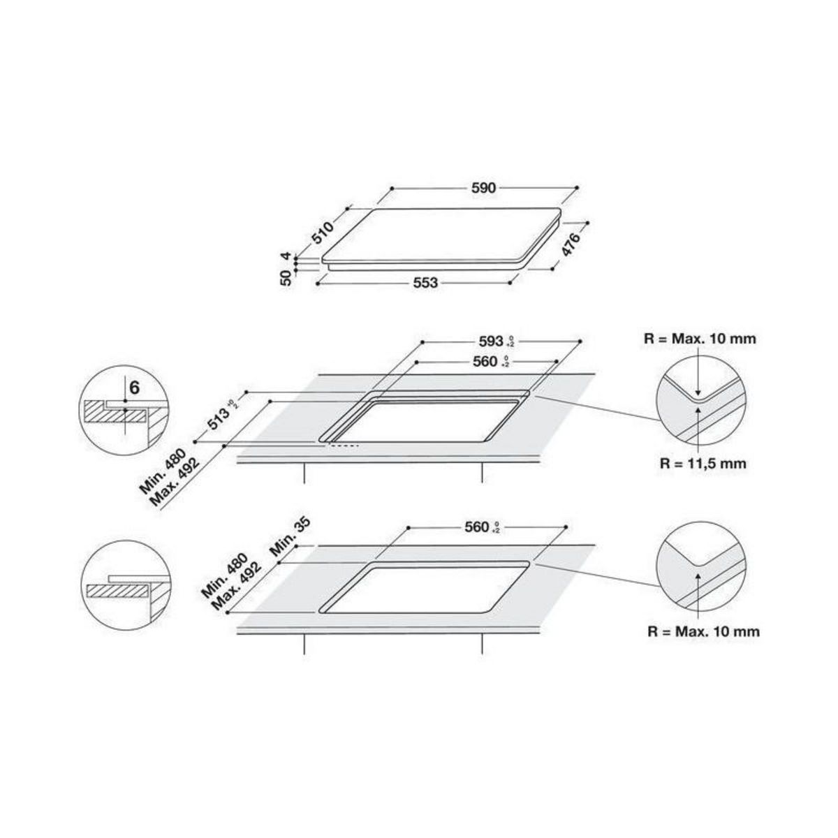 Indesit Table de cuisson induction 60cm 3 feux 7200w noir - is33q60ne