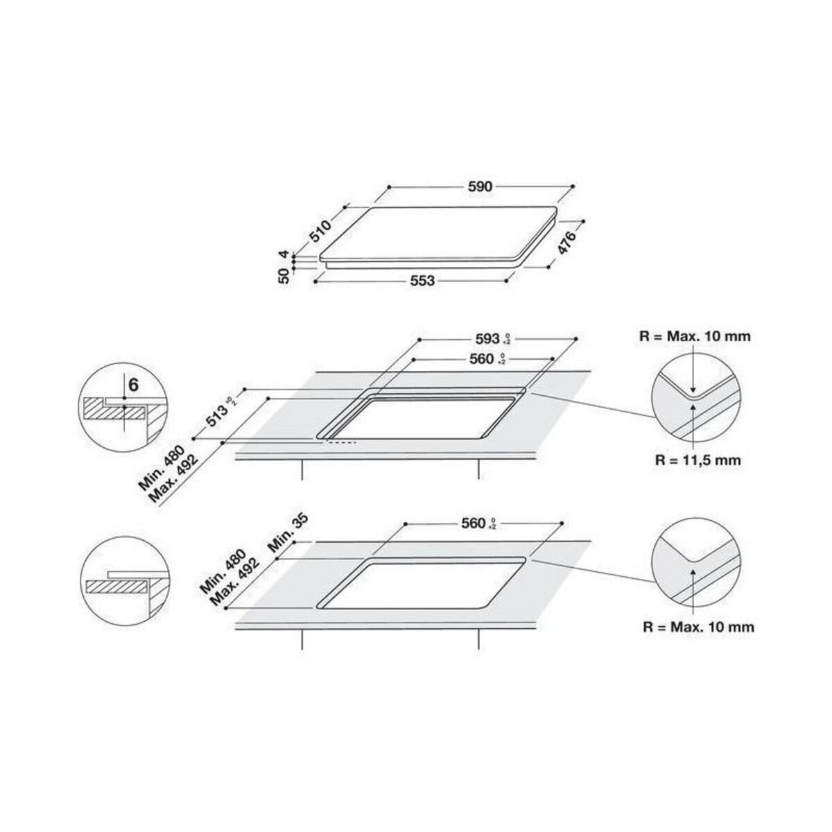 Indesit Table de cuisson induction 60cm 3 feux 7200w noir - is33q60ne