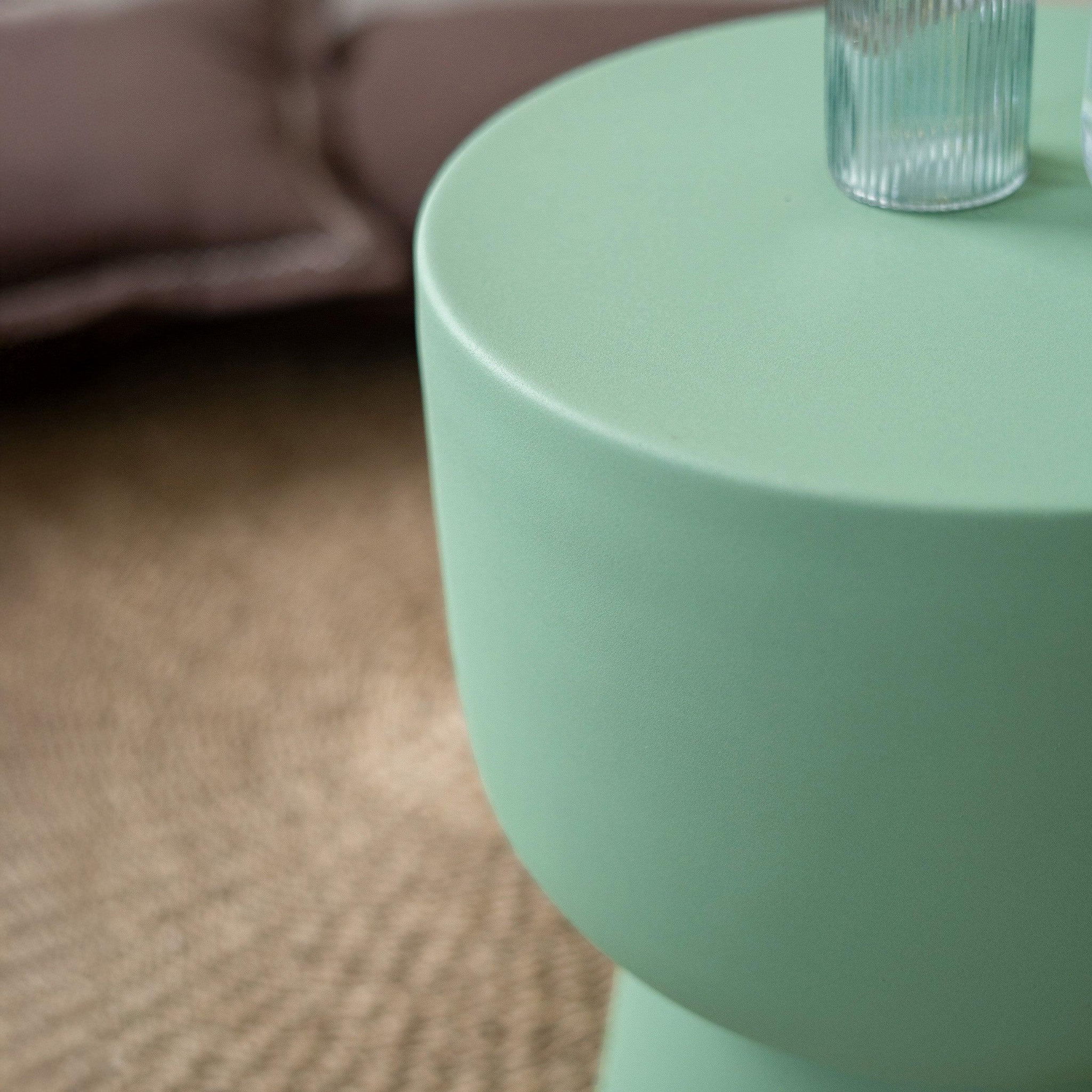 Voir la diapositive 6 : MAISON PAVANE Table d'appoint ronde en métal vert d34 cm-prisca
