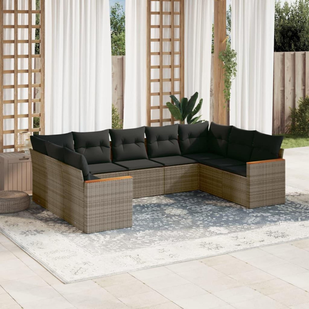 VIDAXL Salon de jardin 9 pcs avec coussins gris resine tressee
