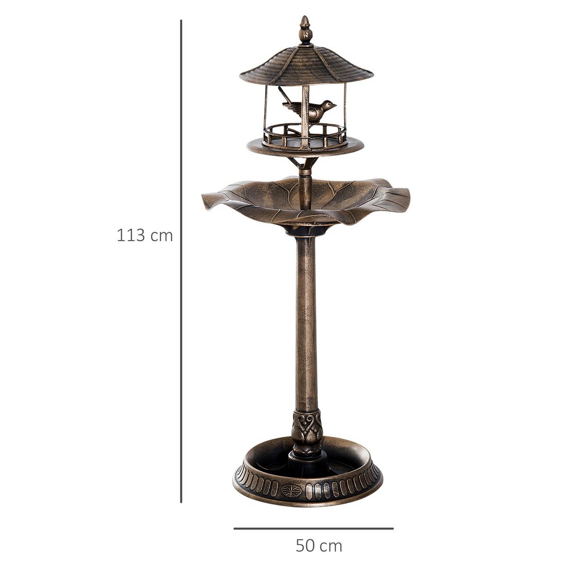 OUTSUNNY Bain d'oiseaux abreuvoir pour oiseaux jardinière 3 en 1 dim. Ø 50 x 113H cm polypropylène bronze antique