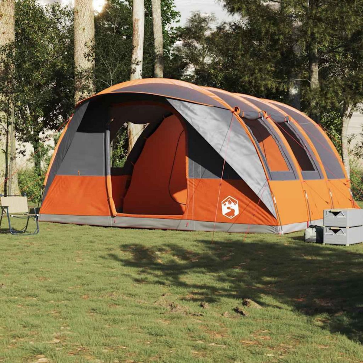 VIDAXL Tente de camping tunnel 5 personnes gris et orange impermeable