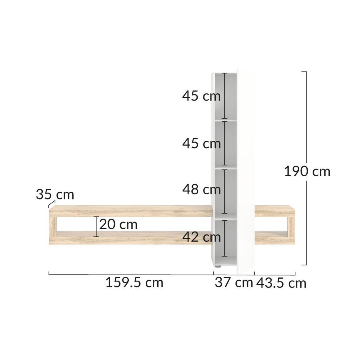 BEST MOBILIER Ned - meuble tv suspendu - 1 porte et 3 étagères - effet bois et blanc - 240 cm