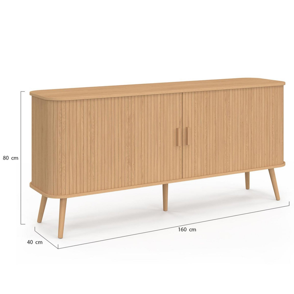 ID MARKET Buffet 160 cm ROMIE XXL effet lattes 2 portes coulissantes